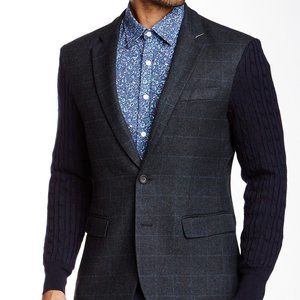 People Trend Cable Knit Sleeve Navy Blazer Large